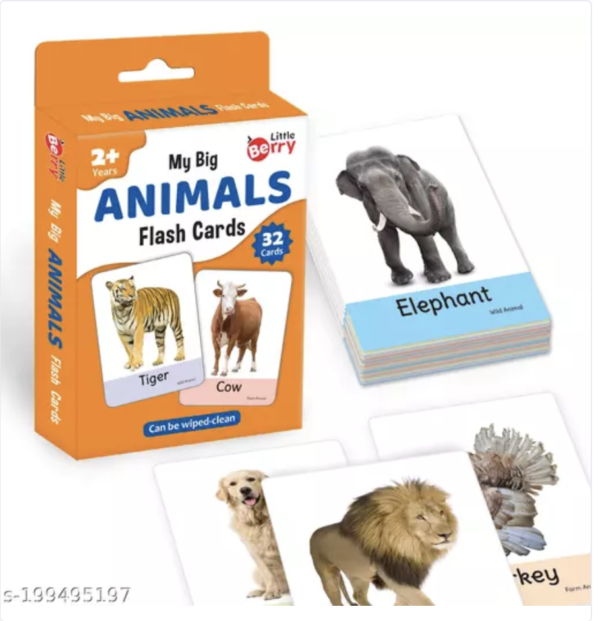 ANIMALS Flash Cards for Kids (32 Cards) | Fun Learning Toy for 2-6 years